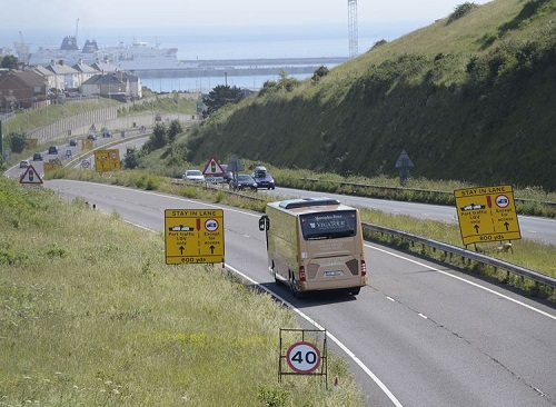Traffic approaching Dover with a 40MPH speed restriction in place