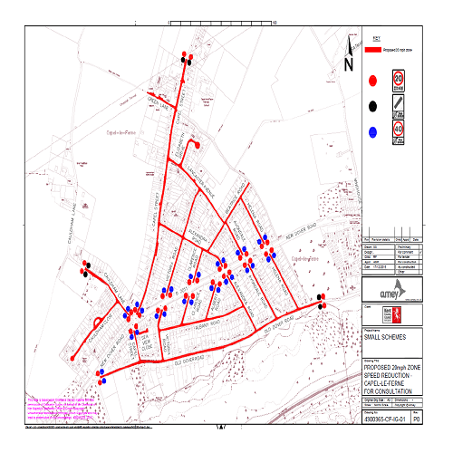 Kent Highways map indicating where the new 20mph zones end and national speed limits start